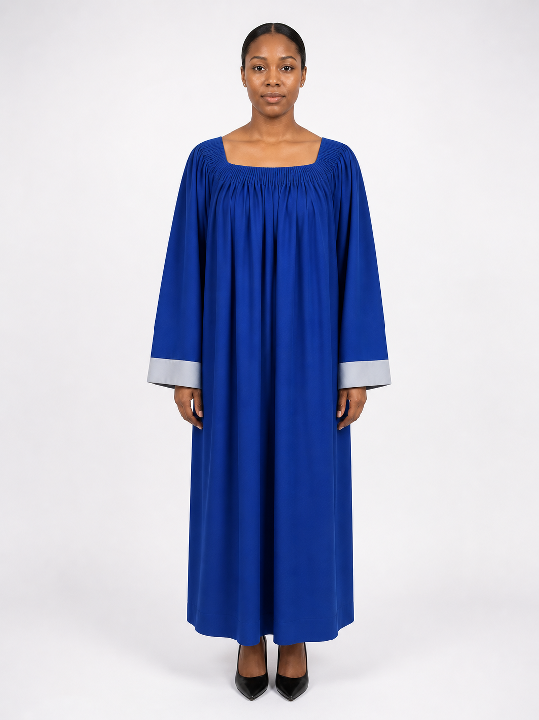 Caelora Blue Choir Robe with Fluted Yoke with Grey Cuffs