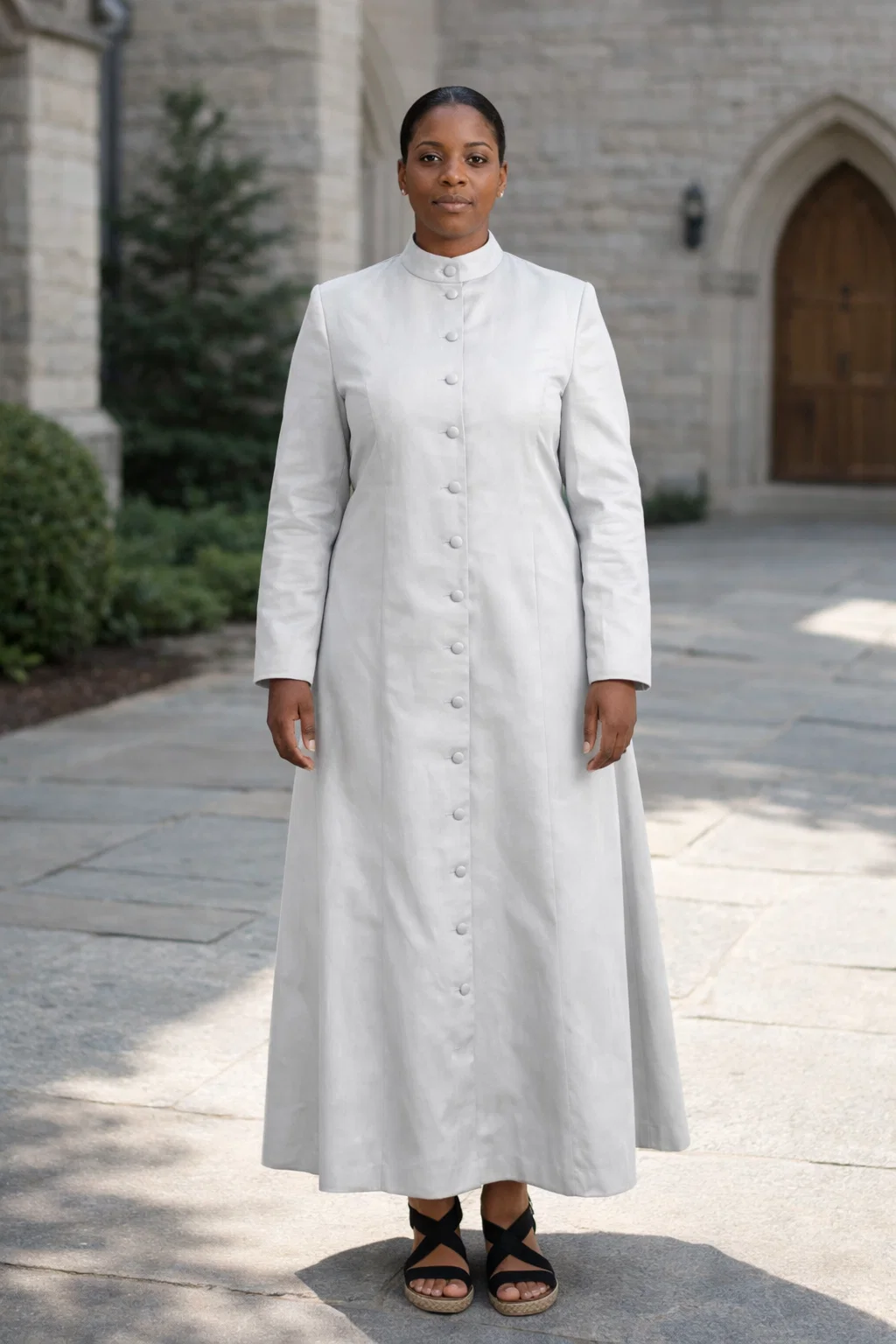 Cantora White Cassock Style Clergy Dress in Full Length - Image 3