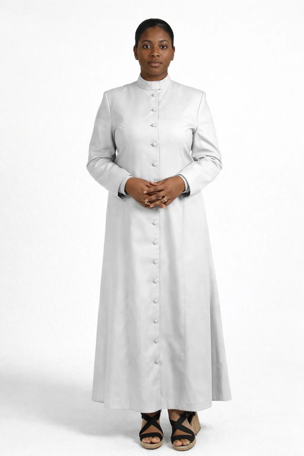 Cantora White Cassock Style Clergy Dress in Full Length