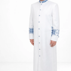 Claritas Full-Length Clergy Robe with Blue Embroidery