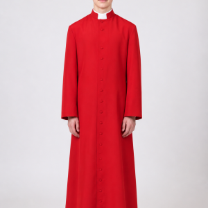 Cruoris Red Full Button Cassock with White Collar Band