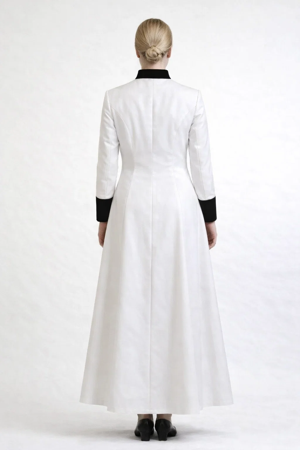 Dianna White Clergy Robe with Black Panels and Crosses - Image 2