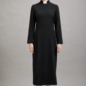 Ebony Plain Black Clergy Dress with Tab Collar
