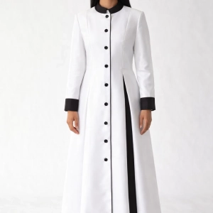 Ecclesia White Clergy Dress with Black Buttons and Cuffs