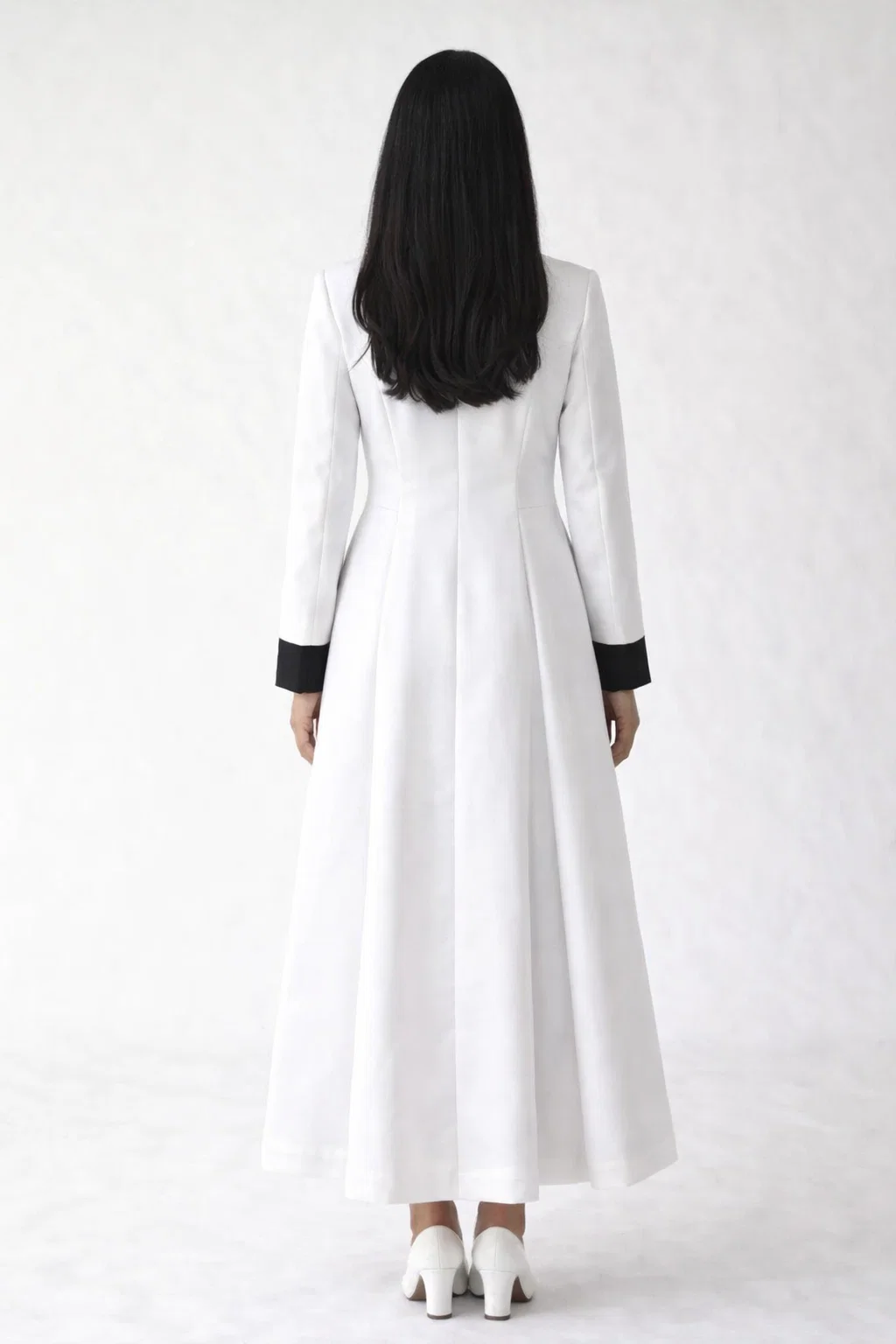 Ecclesia White Clergy Dress with Black Buttons and Cuffs - Image 2