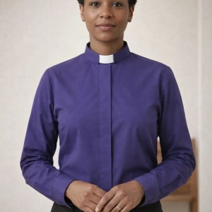 Fortuna Purple Long Sleeve Clergy Shirt with Tab Collar