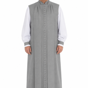 Sleeveless Closed Front Chimere with Button Row in Grey