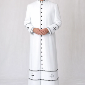 Lucerna Pure White Robe for Clergy with Cross Embroidery