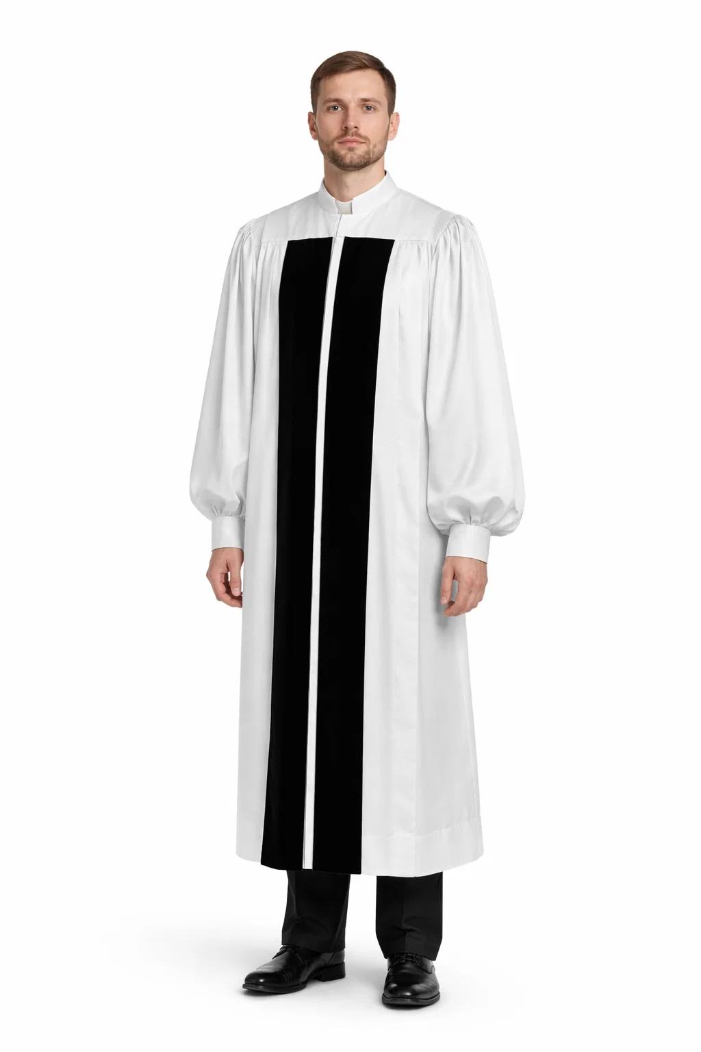 Luminara Men's White Clergy Robe with Black Panel