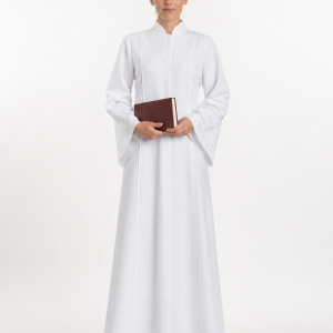 Nivenca White Clergy Robe with Lace Bell Sleeves