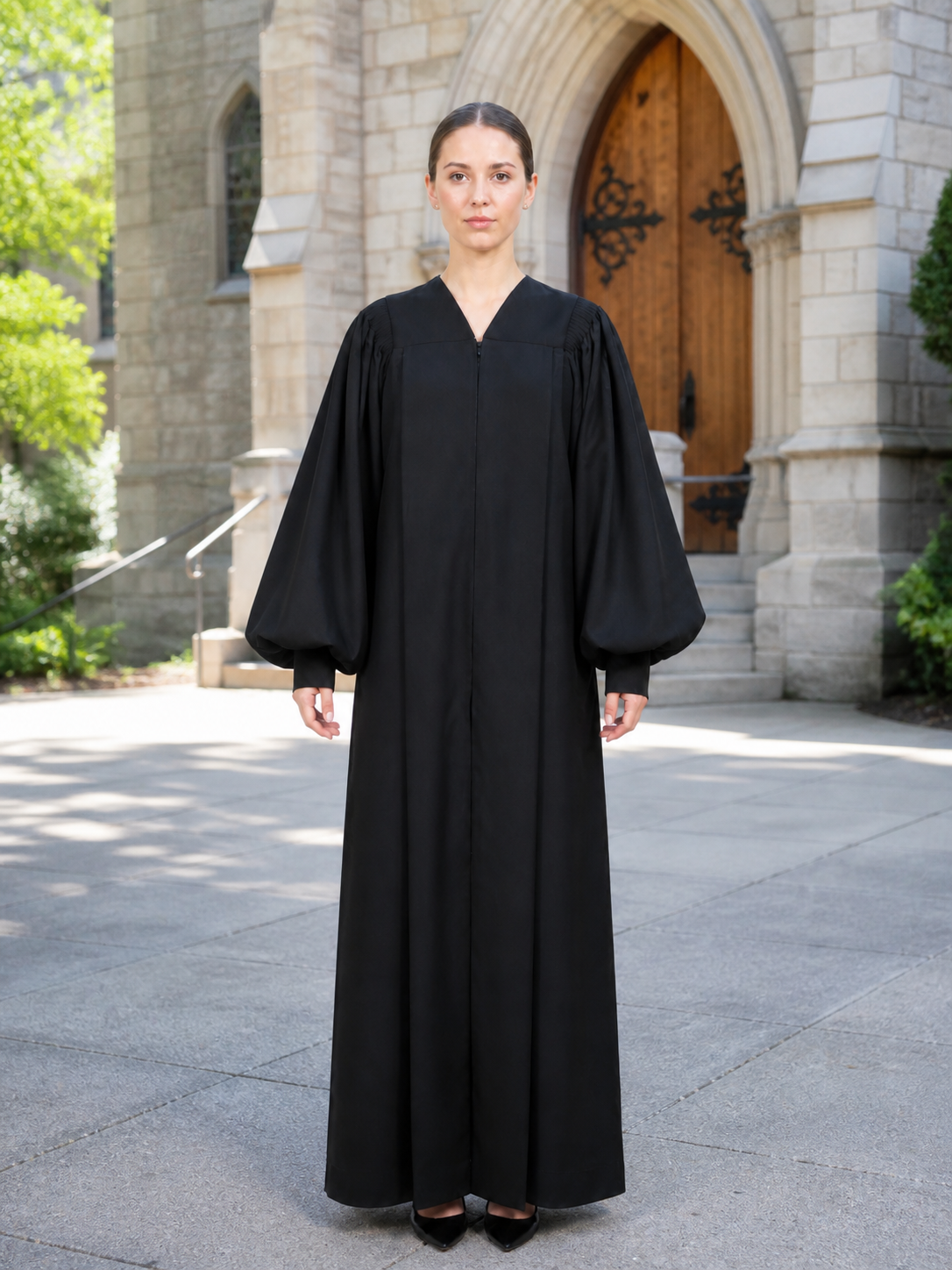 Noctavia Plain Black Pulpit Robe with Bishop Sleeves - Image 3