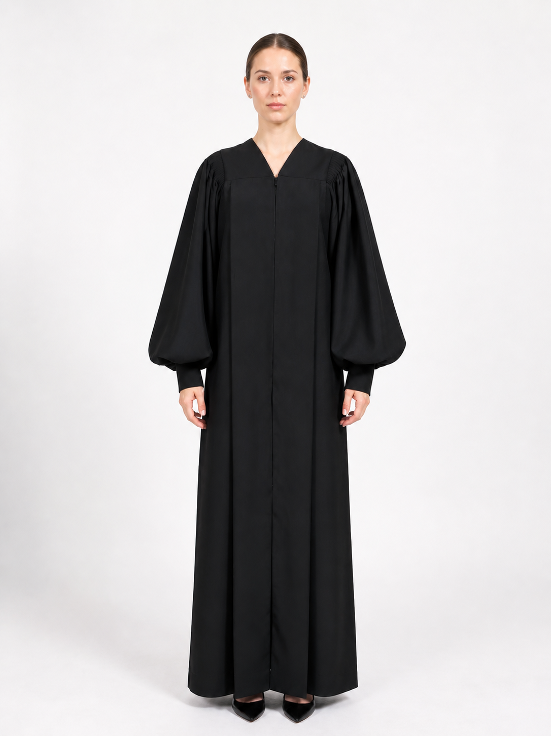 Noctavia Plain Black Pulpit Robe with Bishop Sleeves