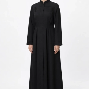 Noctis Black Clergy Dress with Pintuck Yoke in Full Length