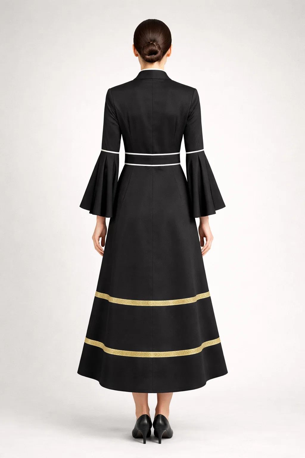 Noir Black Clergy Robe with Gold Bands and White Crosses - Image 2
