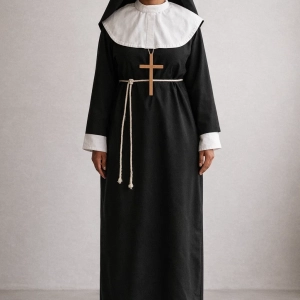 Novella Black Nun Habit with White Collar and Cincture