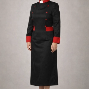 Obsidian Black Clergy Dress with Red Collar and Cuffs