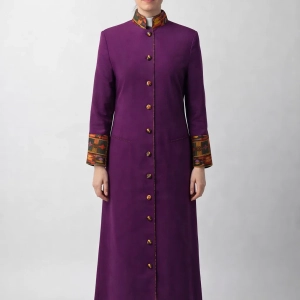 Regalona Purple Clergy Robe with Kente Collar and Cuffs