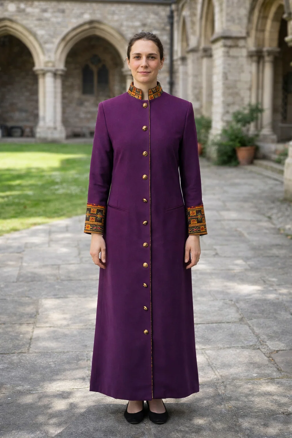 Regalona Purple Clergy Robe with Kente Collar and Cuffs - Image 3