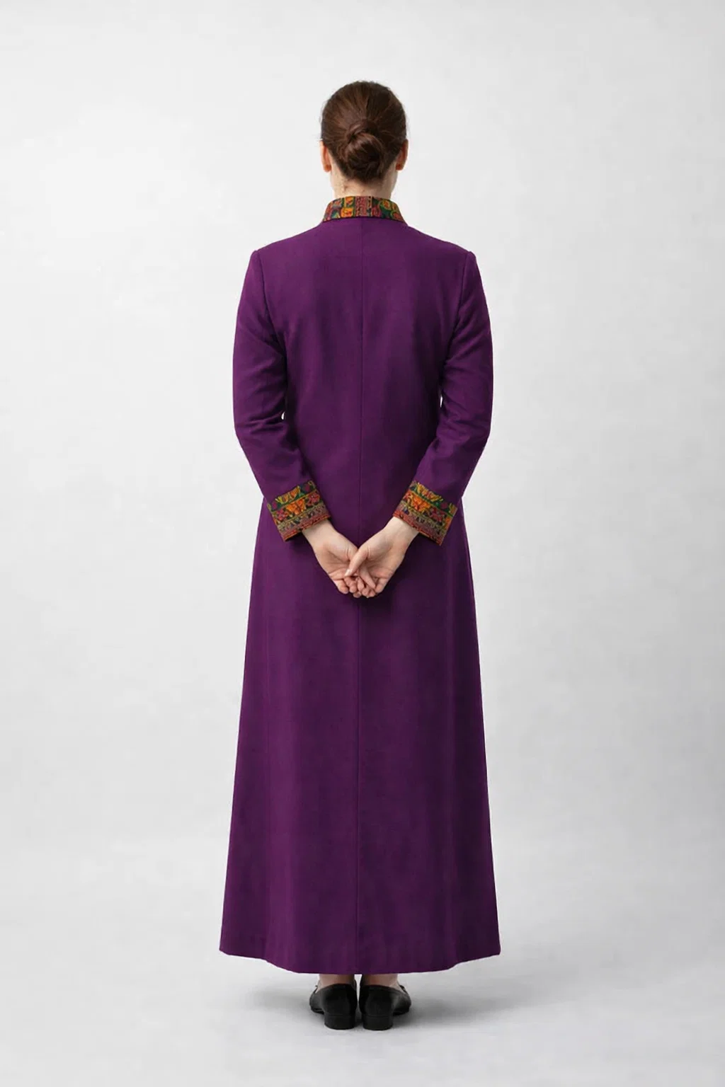 Regalona Purple Clergy Robe with Kente Collar and Cuffs - Image 2
