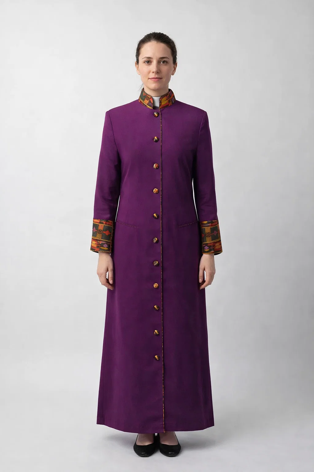 Regalona Purple Clergy Robe with Kente Collar and Cuffs