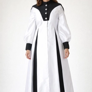 Sancta White Clergy Robe with Black Yoke and Bishop Sleeves