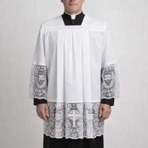Sanctorum IHS Lace Panel Surplice in Cotton Rich Fabric