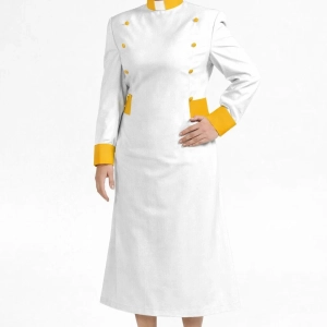 Solara White Clergy Robe with Gold Collar and Cuffs