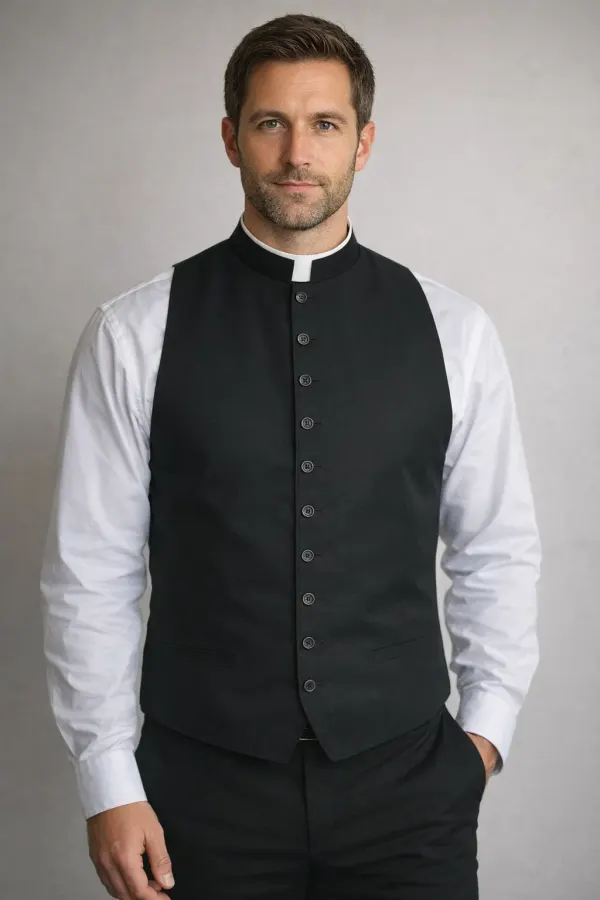 A Men Wearing Solemnis Men_s Clergy Rabat
