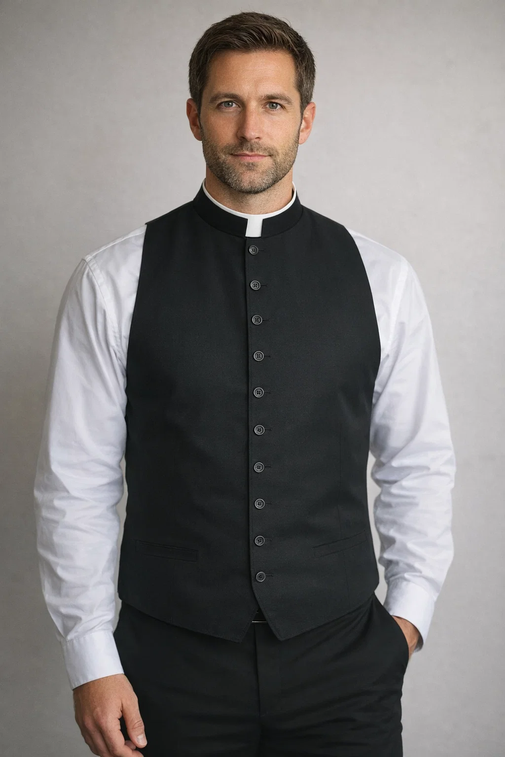 A Men Wearing Solemnis Men_s Clergy Rabat
