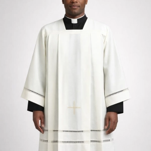 Veneris Ivory Surplice with Embroidered Cross and Hemstitch