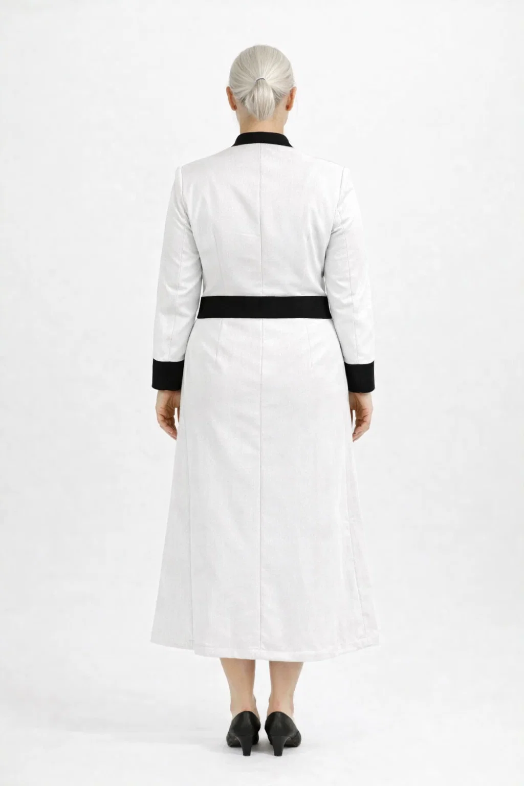 Vesper White Clergy Dress with Black Buttons and Tabs - Image 2