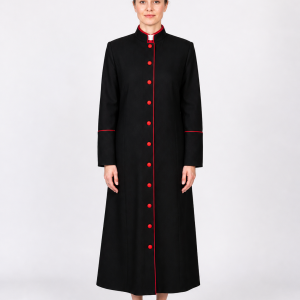 Vesperis Black Cassock Robe with Red Buttons and Piping